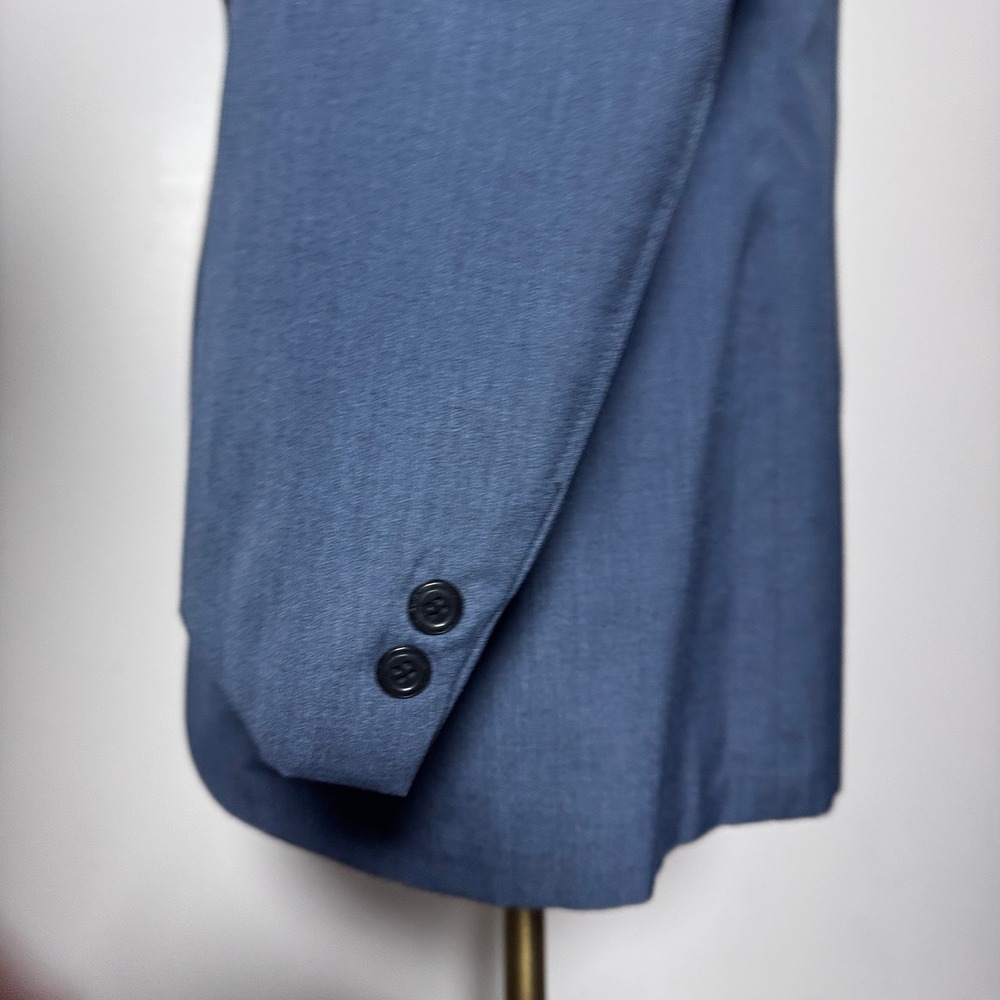 1970s Deansgate Suit Mens 41L 33x29 Blue Solid Vintage Ivy League Wash & Wear - Picture 2 of 8